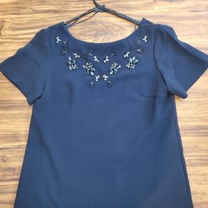 Banana Republic Navy Blue Crepe Beaded Top
